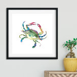 Watercolor Blue Crab Poster<br><div class="desc">Perfect for bedrooms,  bathrooms and living areas in your coastal beach home. This print features my original hand painted watercolor crab in shades of red,  green,  blue and turquoise. It matches my sea side decor collection. To see more visit www.zazzle.com/dotellabelle</div>