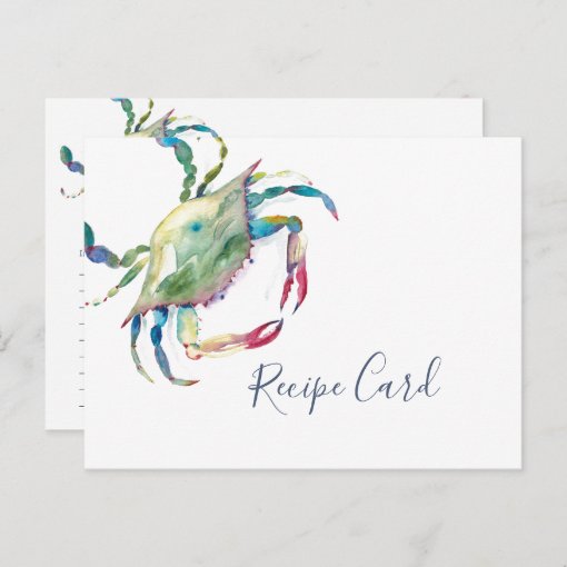 Watercolor Blue Crab Recipe Card Zazzle