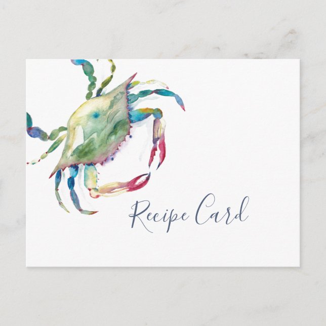 Watercolor Blue Crab Recipe Card (Front)