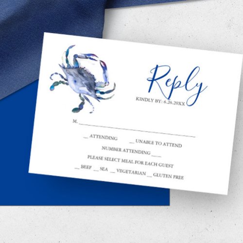 Watercolor Blue Crab Reply RSVP Cards