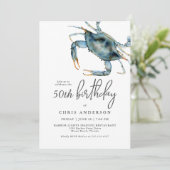 Watercolor Blue Crab Seafood 50th Birthday Invitation (Standing Front)