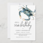 Watercolor Blue Crab Seafood 50th Birthday Invitation (Front)