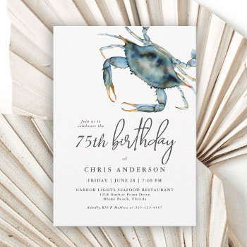 Watercolor Blue Crab Seafood 75th Birthday Invitation by Oasis_Landing at Zazzle