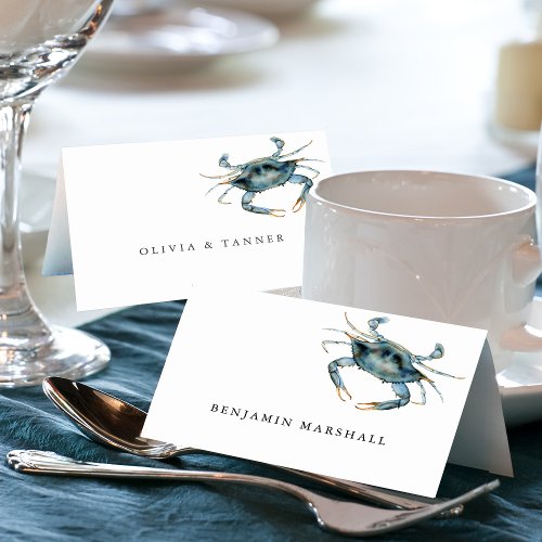 Watercolor Blue Crab Seafood Place Card
