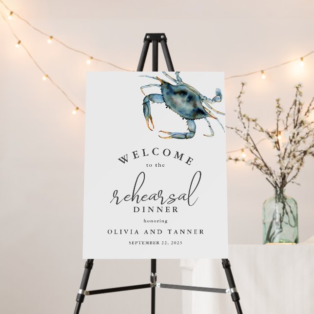 Watercolor Blue Crab Seafood Rehearsal Dinner Foam Board (In Situ (Stand))
