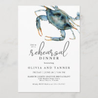 Watercolor Blue Crab Seafood Rehearsal Dinner Invitation