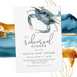 Watercolor Blue Crab Seafood Rehearsal Dinner Invitation<br><div class="desc">The perfect wedding rehearsal dinner invitation for a dinners along the coast, this design features a blue crab in the upper corner in vibrant watercolors. The invitation text pairing is modern with a casual elegance that is both tasteful and hospitable. Personalize the text template with your specific details. This invitation...</div>