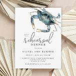 Watercolor Blue Crab Seafood Rehearsal Dinner Postcard<br><div class="desc">The perfect wedding rehearsal dinner invitation for a dinners along the coast, this design features a blue crab in the upper corner in vibrant watercolors printed on a post card. The invitation text pairing is modern with a casual elegance that is both tasteful and hospitable. Personalize the text template with...</div>