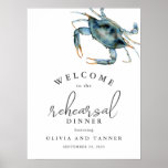 Watercolor Blue Crab Seafood Rehearsal Dinner Poster at Zazzle