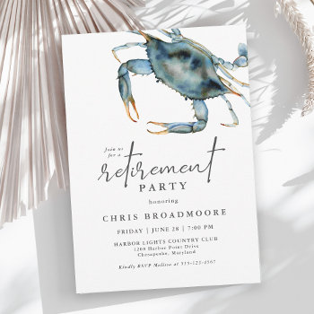 Watercolor Blue Crab Seafood Retirement Party Invitation by Oasis_Landing at Zazzle
