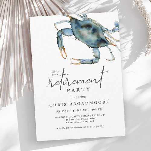 Watercolor Blue Crab Seafood Retirement Party Invitation