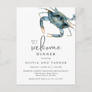 Watercolor Blue Crab Seafood Welcome Dinner Postcard