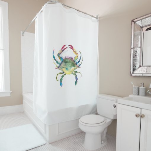 Watercolor Blue Crab Shower Curtain Zazzle
