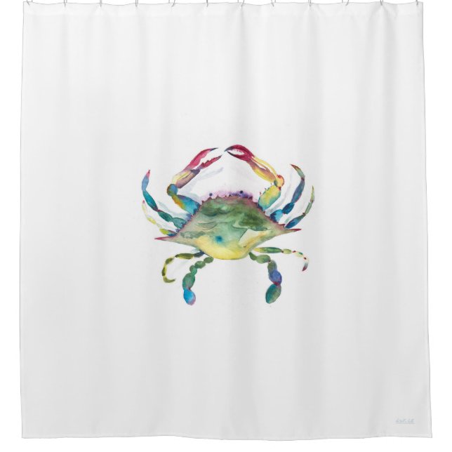 Watercolor Blue Crab Shower Curtain (Front)