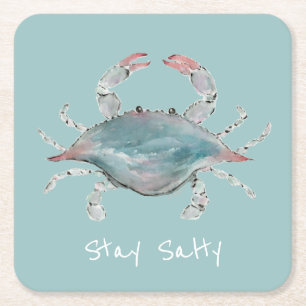 Watercolor Blue Crab Square Paper Coaster
