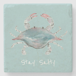 Watercolor Blue Crab Stone Coaster
