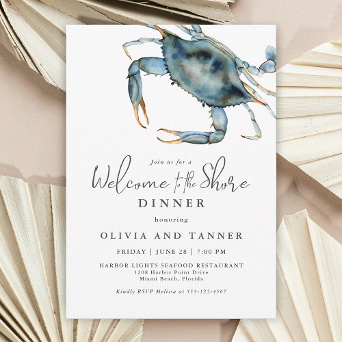 Watercolor Blue Crab Welcome to the Shore Dinner Invitation