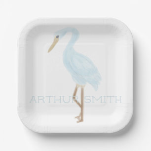 Watercolor Blue Crane Paper Plates