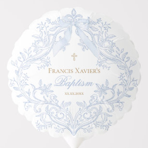 watercolor blue crest baby boy Baptism Balloon