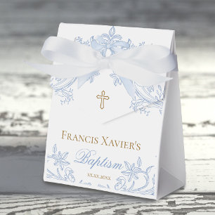 watercolor blue crest baby boy Baptism Favor Boxes