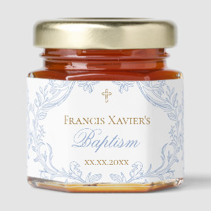 watercolor blue crest baby boy Baptism Honey Jar Favors