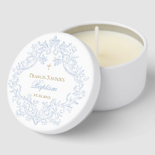 watercolor blue crest baby boy Baptism Mini Candle Favors