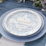 watercolor blue crest baby boy Baptism Paper Plates<br><div class="desc">Baptism paper plate</div>
