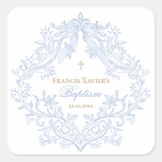 watercolor blue crest baby boy Baptism Square Sticker