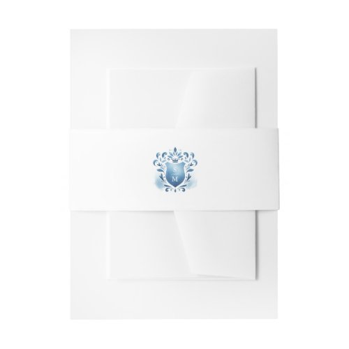 Watercolor Blue Crest Monogram Wedding Invitation Invitation Belly Band