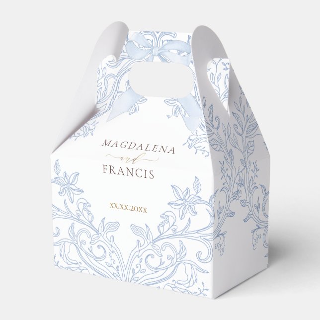 watercolor blue crest | wedding favor boxes (Front Side)