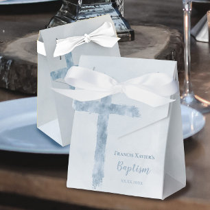 watercolor blue cross Baptism Favor Box