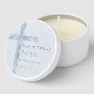 watercolor blue cross First Communion  Mini Candle Favors