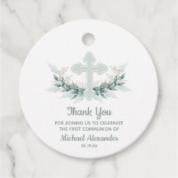 Watercolor Blue Cross Greenery Communion