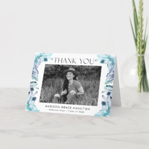 Watercolor Blue Crystals Photo Graduation Thank You Card