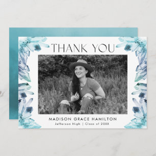 Watercolor Blue Crystals Photo Graduation Thank You Card