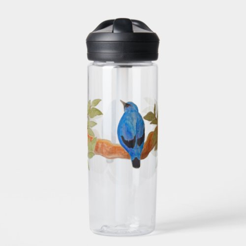 Watercolor Blue Cuckooshrike Artistic Bird Water Bottle