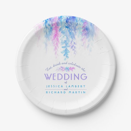 Watercolor blue custom wedding plates