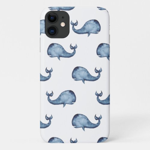 Watercolor blue cute whale Nautical navy animals iPhone 11 Case