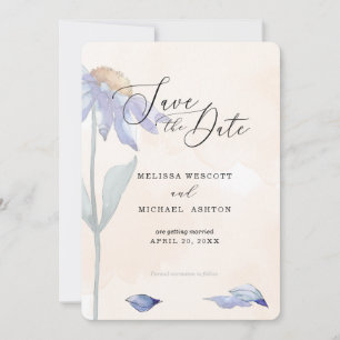 Watercolor Blue Daisy Wedding Soft Peach Save The Date