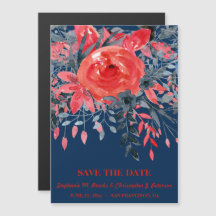 Watercolor Blue Denim / Red Rose Save the Date