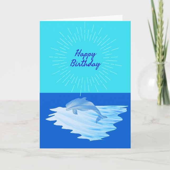 Watercolor blue dolphin Happy Birthday Card (Front)