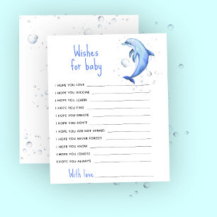 Watercolor blue dolphin - wishes for baby