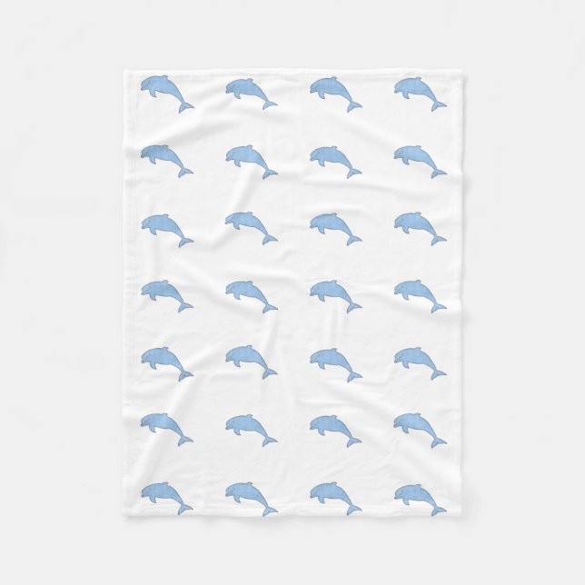 Watercolor blue dolphins fleece blanket (Front)