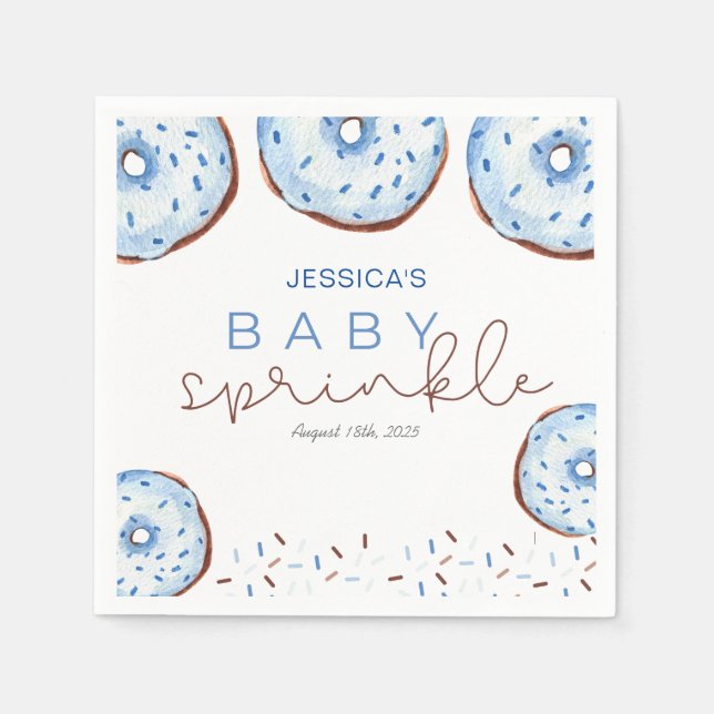 Watercolor  blue Donuts Baby Sprinkle Shower  Napkins (Front)