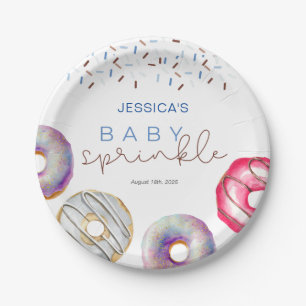 Watercolor blue Donuts Baby Sprinkle Shower Paper Plates
