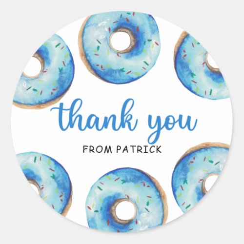 Watercolor blue donuts Birthday thank you Classic Round Sticker