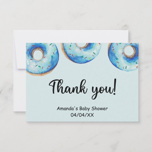 Watercolor blue donuts thank you card (Front)