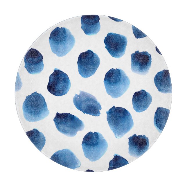 Watercolor Blue Dots: Hand Painted Seamless Cutting Board (Front)