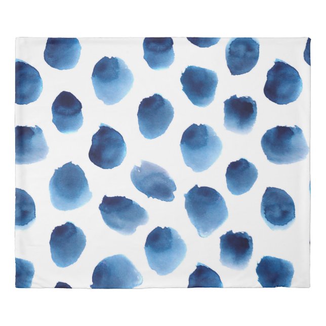 Watercolor Blue Dots: Hand Painted Seamless Duvet Cover (Front)