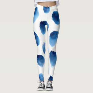 Watercolor Blue Dots: Hand Painted Seamless Leggings